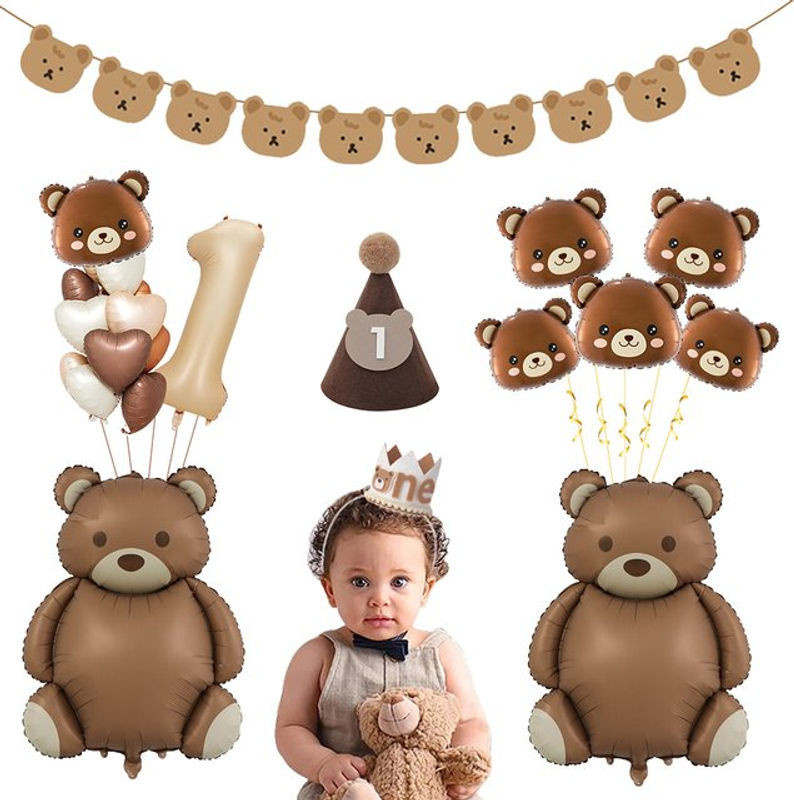 XMSJ Ballon Set in Kaffeebraun mit Teddybär, Zahlen und Herzen für Geburtstag, Hochzeit oder Baby Shower - Bild 1
