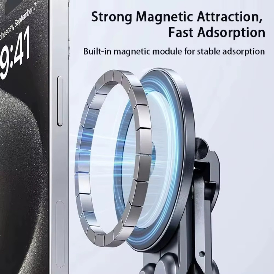 Hellodigi Multifunktionaler magnetischer Telefonhalter in Schwarz, faltbares Stativ und tragbarer Selfie-Stick-Desktop-Ständer für iPhone, iPad und Laptop - Bild 2