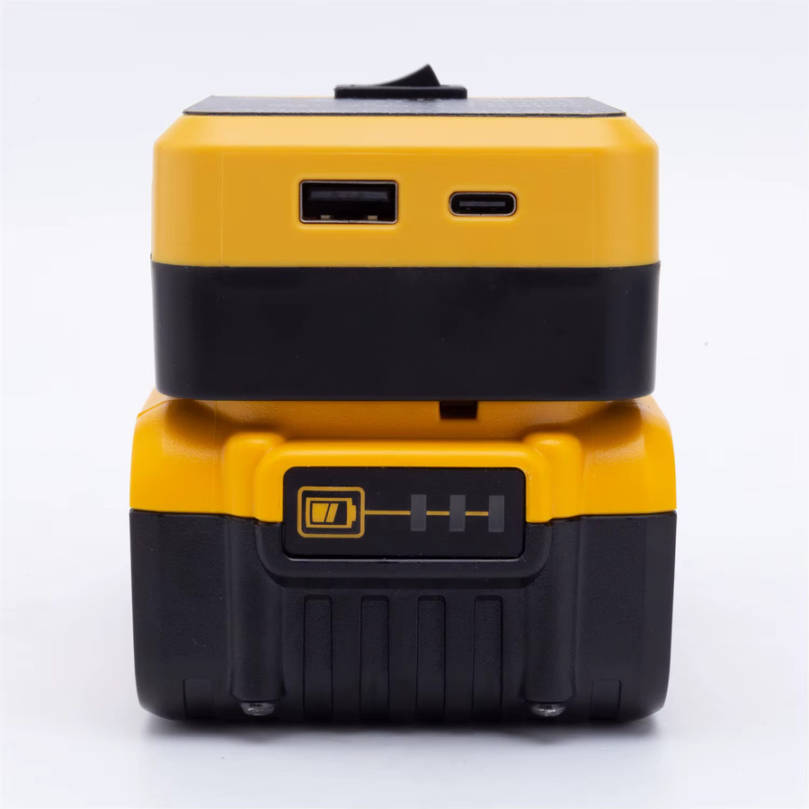 Power Bank Ladegerät für Milwaukee und DeWalt 18V Lithium-Akkus mit USB Typ-C für Laptop und Handy Schnellladung in Gelb (ohne Akku) - Bild 2