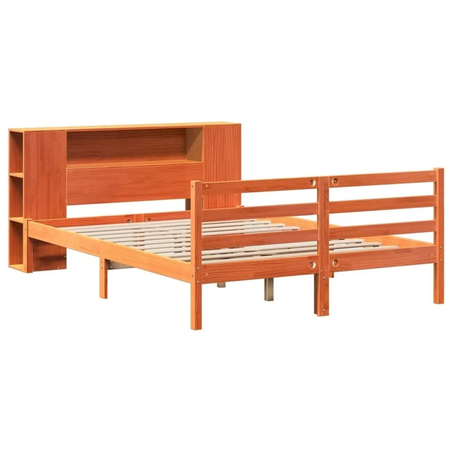 vidaXL Massivholzbett aus Kiefernholz mit Regal in Braun, Rustikaler Stil, B/T/H: 150 x 200 cm - Bild 2
