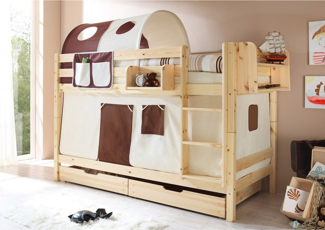 TiCAA Etagenbett Marcel aus Kiefer Natur in Classic Brown und Beige - Bild 1