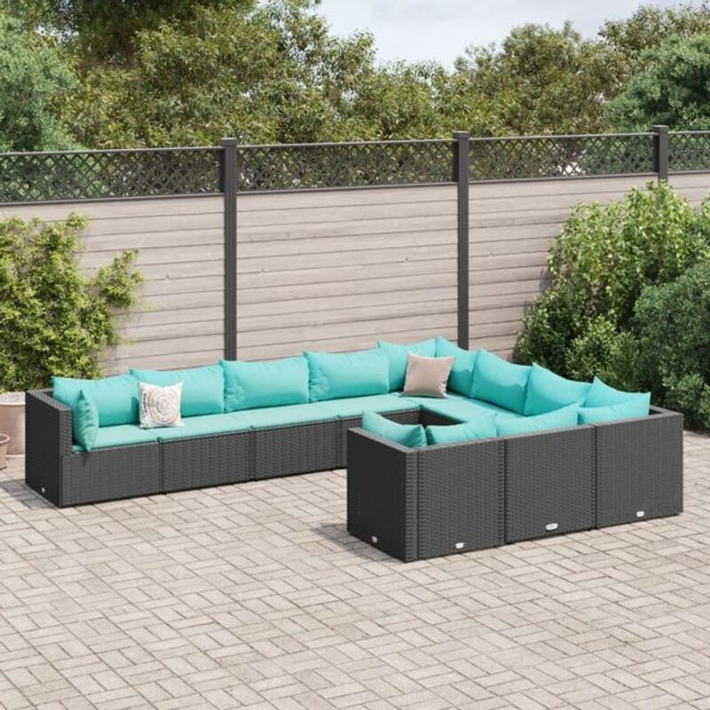 Vidaxl 10-tlg. Garten-Sofagarnitur aus Polyrattan und Stahl in Schwarz mit Kissen - Bild 1