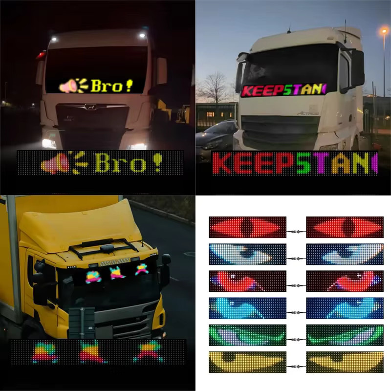 VENUSWING LED Matrix Pixel Panel Truck Devil Eye mit App-Steuerung, RGBIC Multicolour, faltbares Display in Schwarz für Windschutzscheibe-Dekoration - Bild 4