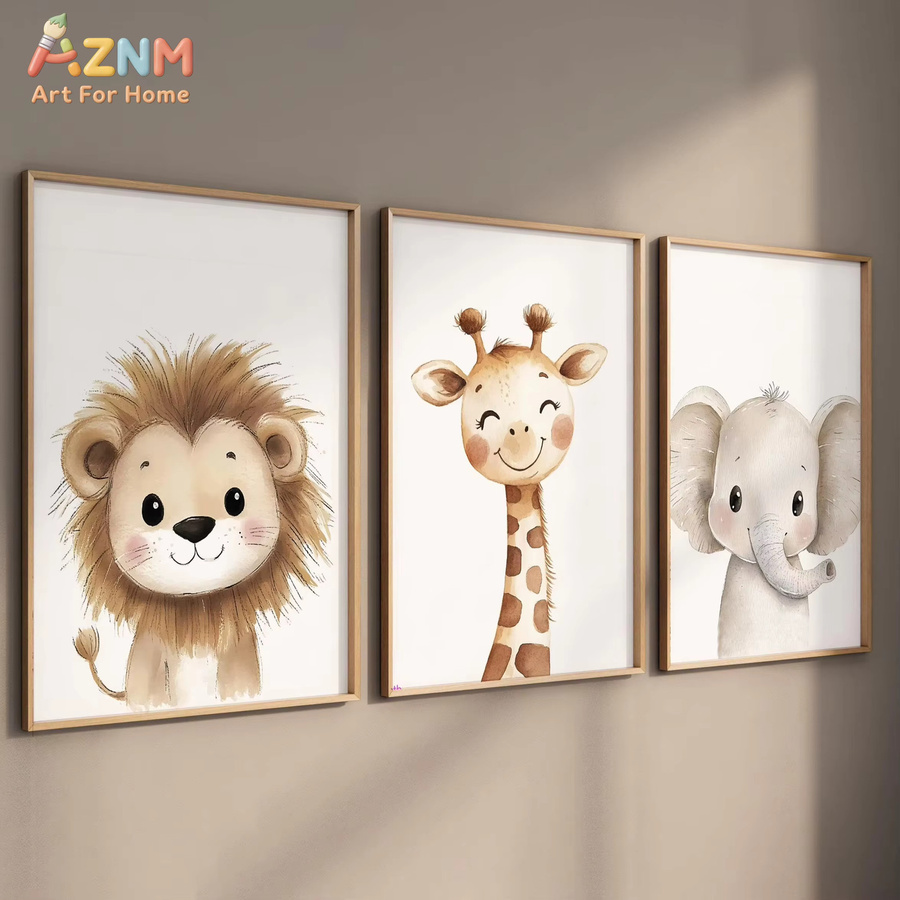 3-teiliges Set ungerahmte Boho Safari Tier-Leinwanddrucke von Potdemiel mit Aquarell Dschungeltieren in Mehrfarbig für die Kinderzimmer-Deko - Bild 2