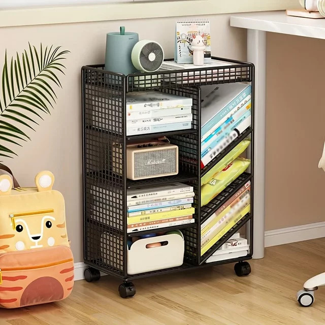 LIUSHADUOLA Rollbarer Bücherwagen aus Metall als Eck-Bücherregal und Schreibtisch-Organizer, modern und matt, B/T/H: 55,5 x 36,5 x 4,0 cm - Bild 1