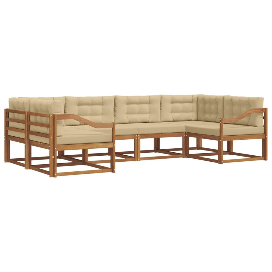 vidaXL Outdoor-Sofagarnitur aus Akazienholz in L-Form, 6-teiliges Set in Natur und Beige mit Kissen - Bild 2