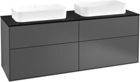 Villeroy & Boch Waschtischunterschrank Finion in Anthrazit, Wandhängend, mit Glastüren und Schubladen, Breite: 160 cm, Tiefe: 50,1 cm, Höhe: 60,3 cm - Bild 1