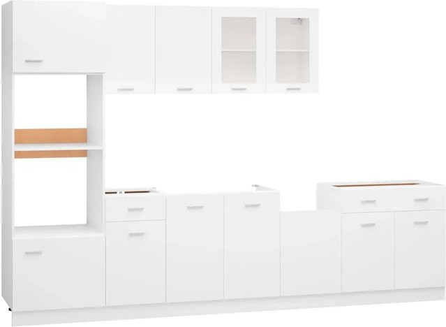 vidaXL 7-tlg Küchenzeile Modell 1 in Weiß aus Holzwerkstoff mit Glastüren und Regalen - Bild 1