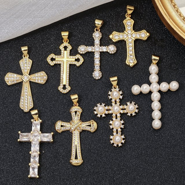 Juya Charms, Kreuz, 18 Karat vergoldet, Messing, Zirkonia, Unisex - Bild 1
