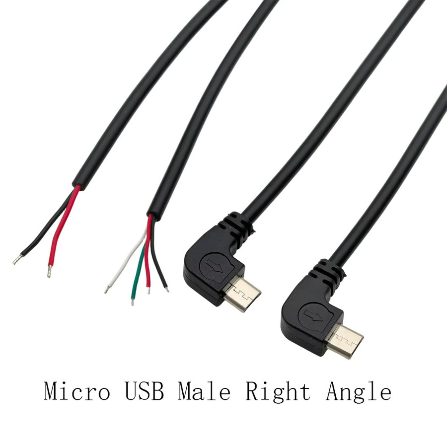 Micro-USB-Reparaturkabel mit 90 Grad rechtwinkligem Stecker und offenem Ende, Schwarz, Länge: 30 cm - Bild 1