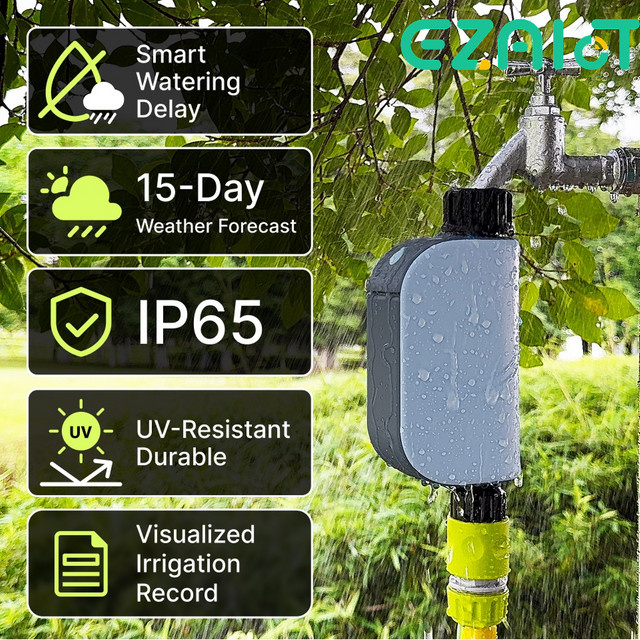 EZAIOT Intelligenter WLAN-Gartenbewässerungstimer von Tuya mit App-Steuerung und Sprachsteuerung für Alexa, Google Home und Yandex Alice, Batteriebetriebenes Sprinkler- und Tropfbewässerungssystem - Bild 1