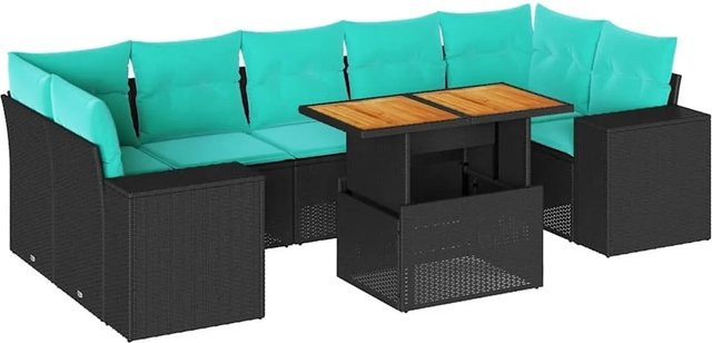 vidaXL 8-teilige Garten-Sofagarnitur aus Poly-Rattan und Akazienholz in Schwarz mit Kissen - Bild 1