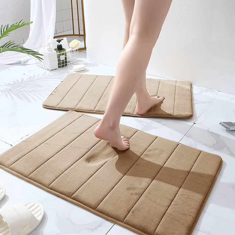 Badezimmerteppich-Set aus Memory-Schaum in Beige, rutschfest, wasserabsorbierend und maschinenwaschbar - Bild 2