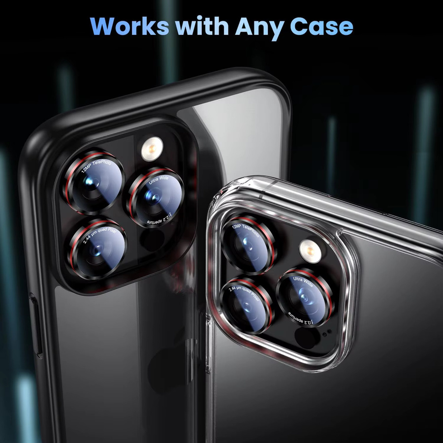 Metallring Kameraschutz für iPhone 17 Pro Max, iPhone 16 und iPhone 15 Plus, transparent, kratzfest mit gehärtetem Objektivglas - Bild 2