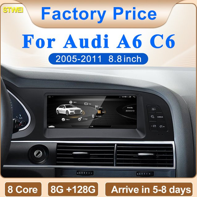 STWEI Multimedia Autoradio mit Android Auto und CarPlay, 8,8 Zoll Display, Schwarz, mit GPS, passend für Audi A6 C6 (2005-2011) - Bild 1