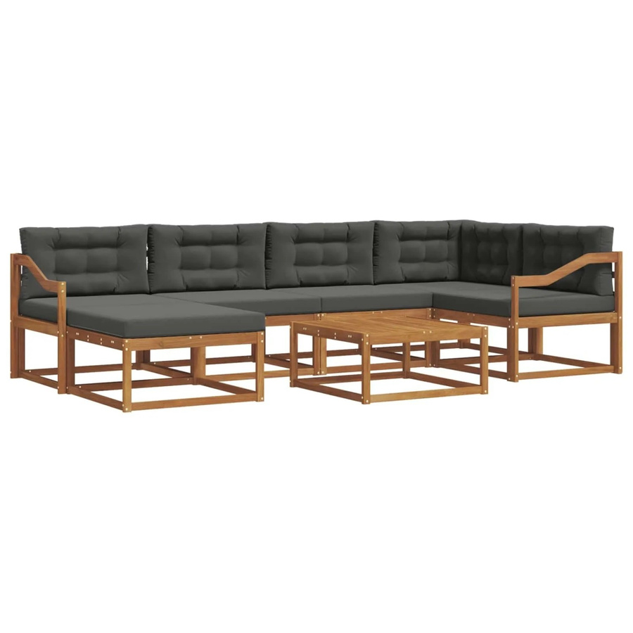 vidaXL 7-teilige Outdoor-Sofagarnitur in L-Form aus Akazienholz mit Kissen in Anthrazit und Braun - Bild 2