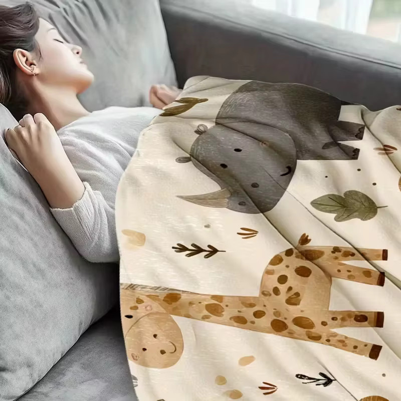 VIKAMA Kinderdecke mit Dschungeltieren aus weichem Flanell, Mehrfarbig, B/T: 90 x 60 cm - Bild 5