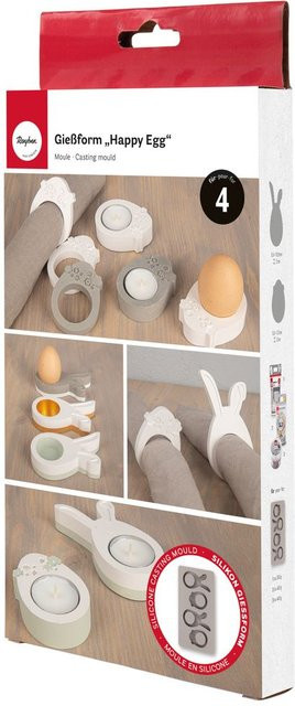 Silikon Gießform Happy Egg von Rayher in Grau und Weiß - Bild 1