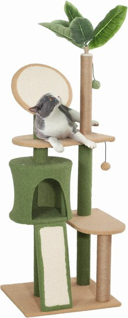 PawHut Kratzbaum mit Katzenhöhle und integriertem Spielzeug, Farbe Grün oder Braun, H x B x T: 139 x 44 x 44 cm - Bild 1