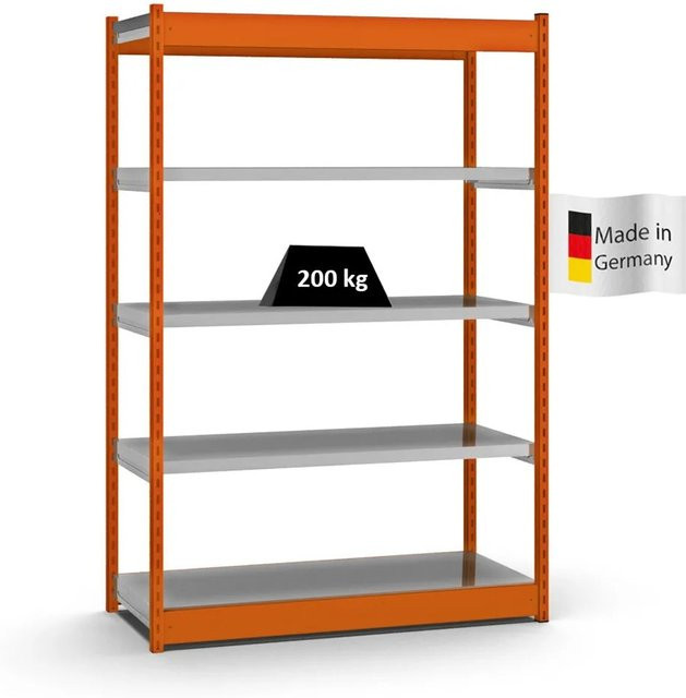 PROREGAL Fachbodenregal Stecksystem mit 5 Ebenen in Orange, H x B x T: 200 x 132,5 x 50 cm, Fachlast 200 kg - Bild 1