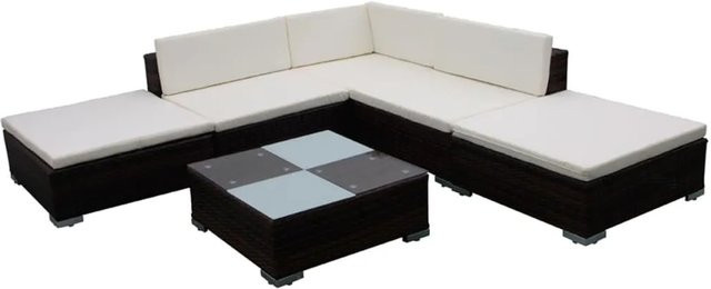 vidaXL 6-tlg Garten-Lounge-Set aus Poly Rattan in Braun mit Auflagen und Couchtisch für Terrasse und Garten - Bild 1