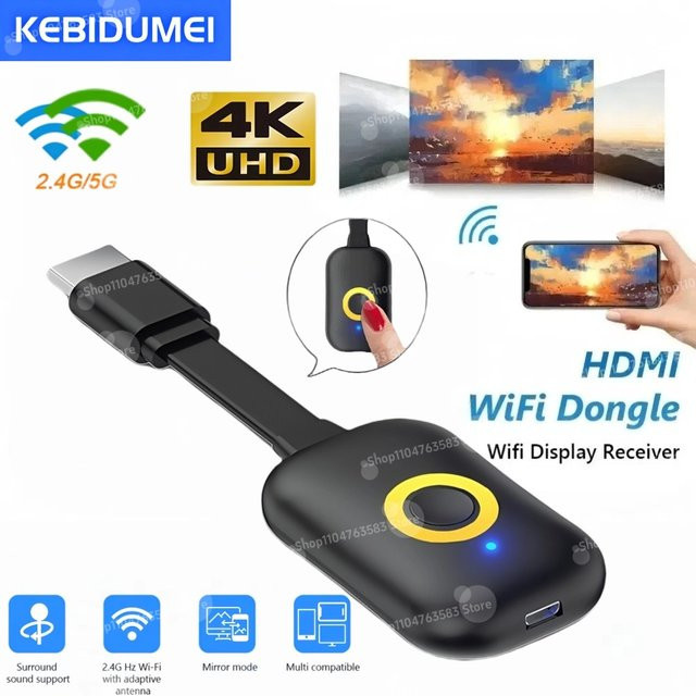 kebidumei 4K UHD WiFi HDMI Mirroring Adapter für iOS Android PC und TV in Schwarz - Bild 1