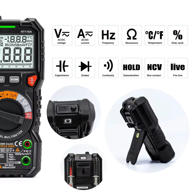 KAIWEETS HT118A Digitalmultimeter True RMS mit Auto Range, AC/DC Spannung, Ohm, Hz, NCV und Temperaturmessung - Bild 2