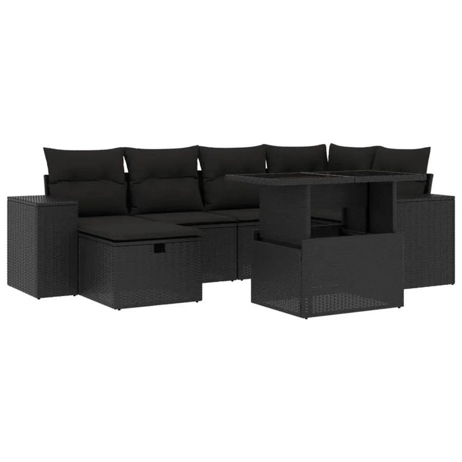 vidaXL 7-teilige Garten-Sofagarnitur aus Poly-Rattan mit Kissen in Schwarz - Bild 2