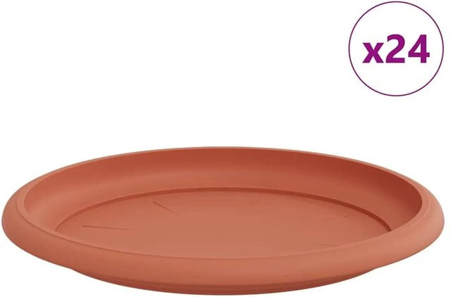 vidaXL Runde Blumenplatte aus Kunststoff in Ziegelrot, 24 Stück, Durchmesser: 14 cm, Höhe: 2 cm - Bild 1