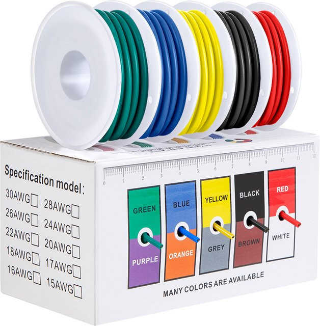 Flexibler Silikon-Elektrodraht aus verzinnter Kupferleitung in 10 Farben, erhältlich in verschiedenen AWG-Stärken von 16 bis 30 - Bild 1