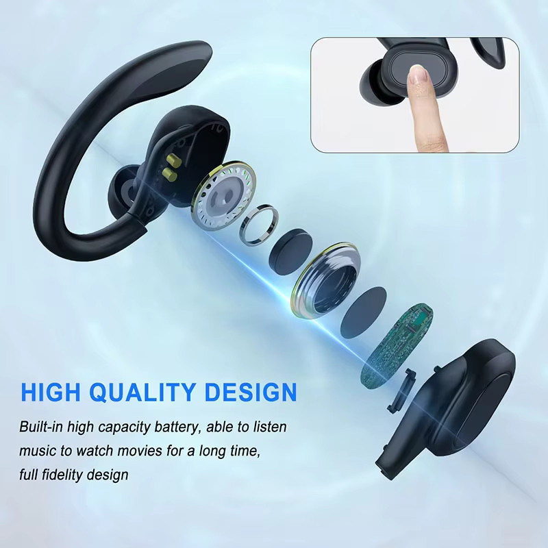 Lenovo Original EarHook Sport-Kopfhörer, kabellose Bluetooth In-Ear-Headsets mit digitaler Anzeige und Geräuschunterdrückung in Schwarz - Bild 4