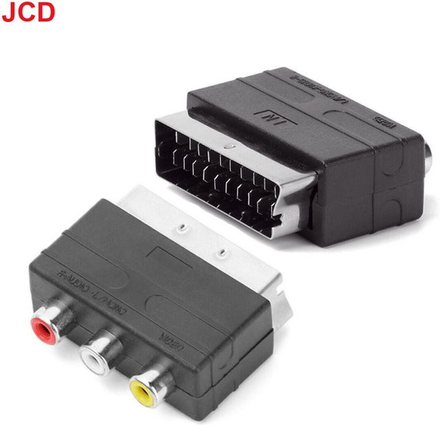 JCD Scart-Stecker auf 3RCA-Phono-Buchse AV TV Audio-Video-Adapter in Schwarz für PS4, WII, DVD und VCR - Bild 1