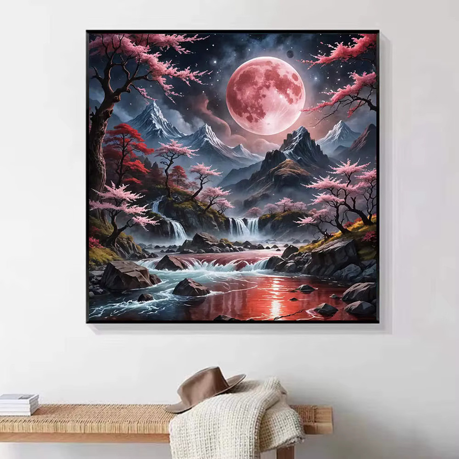 HUACAN Diamant-Malerei DIY Set mit mystischer Mondschein-Landschaft in 5D und 3D-Effekt - Bild 4