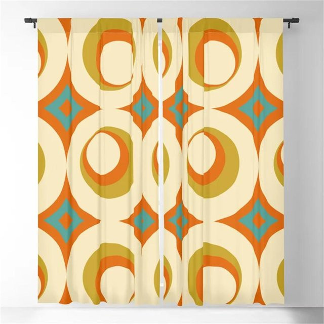Yiran Furniture Verdunkelungsvorhänge Mid-Century Modern mit 3D-Kreisprint in Orange, Breite: 100 cm, Höhe: 160 cm - Bild 1