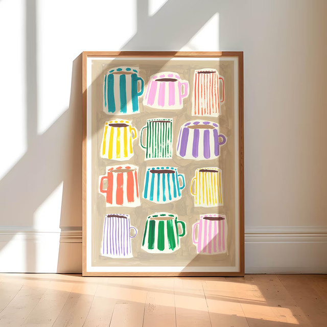 Abstrakter Kunstdruck Kaffeetassen Motiv als moderner Paper Poster in Multicolor von SHENCHEN - Bild 1