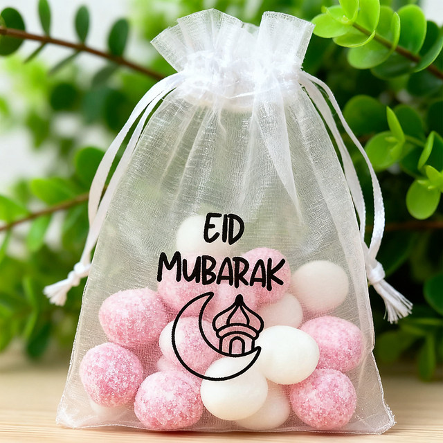 5 Stück Organza Geschenktüten in Weiß für Eid Mubarak, Ramadan und Kindergeschenke - Bild 1