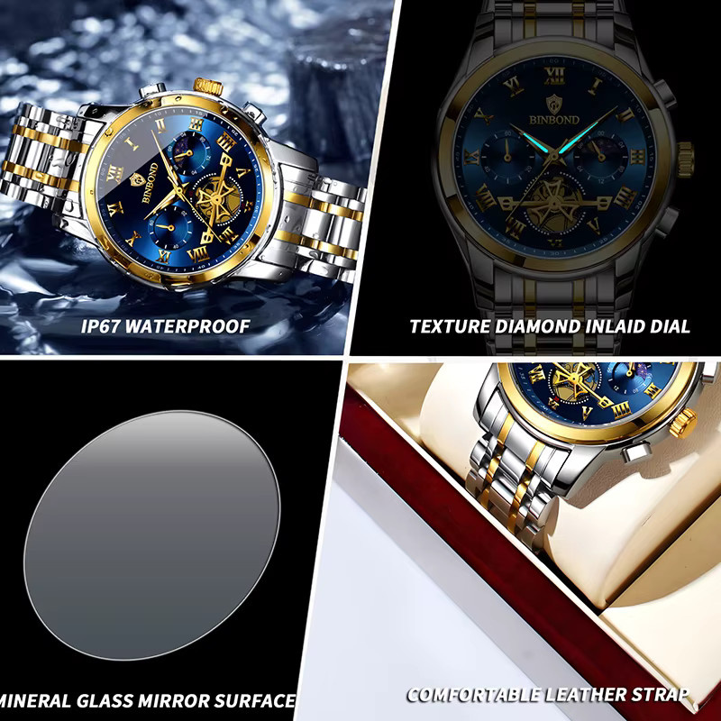 BINBOND Chronograph, Quarz, Edelstahl, Gold, Herren - Bild 4