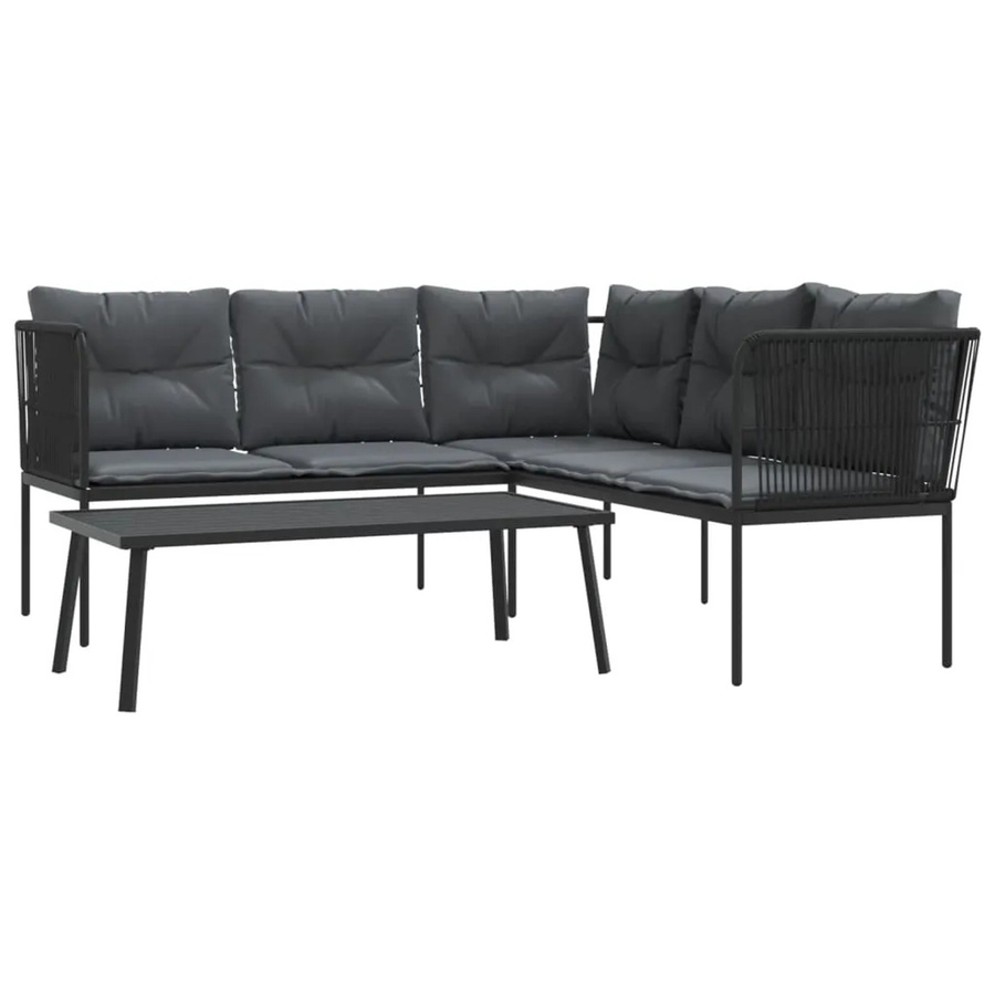 vidaXL Garten-Sofagarnitur in L-Form mit Eckelement, Couchtisch und Kissen, Schwarz/Anthrazit, Stahl und Textilene - Bild 2