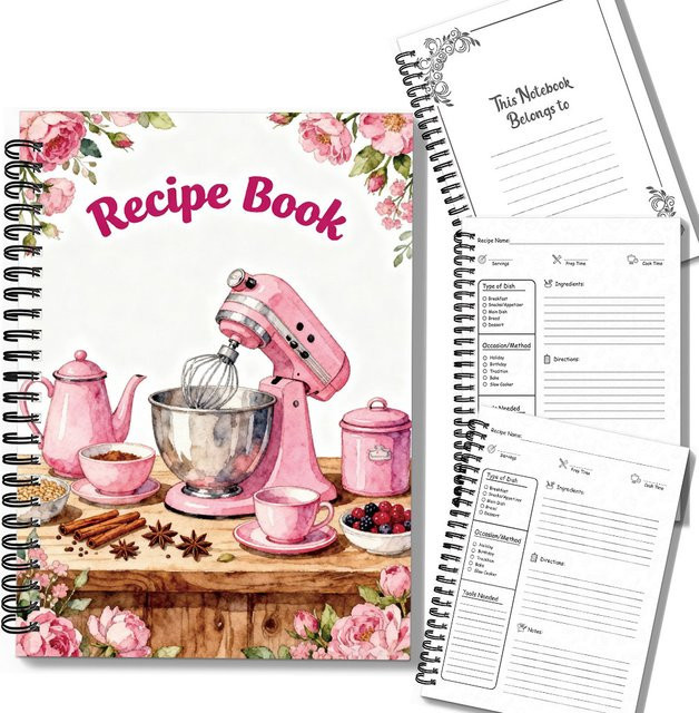 Vintage-inspiriertes Rezept-Spiralnotizbuch für kulinarische Kreationen, A5, Mehrfarbig, Liniert - Bild 1
