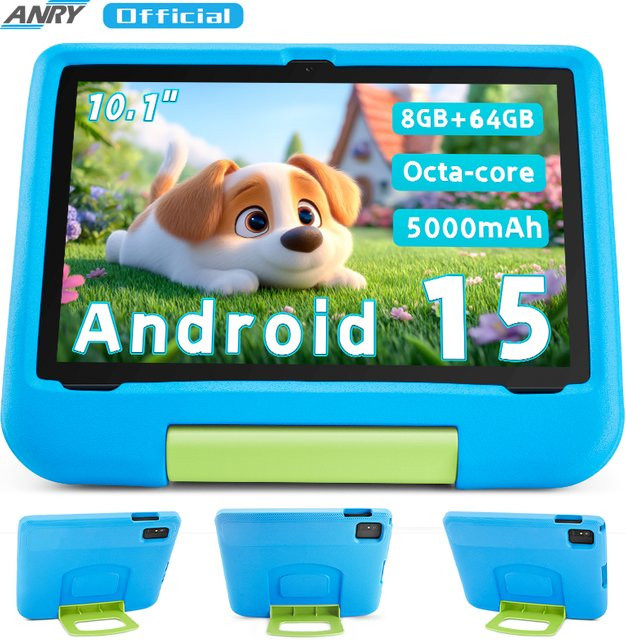 Paitanry Kinder-Tablet mit 10,1 Zoll Display, Android 15, 8 GB RAM, 64 GB Speicher, 5000-mAh-Akku und Augenschutz, Blau - Bild 1