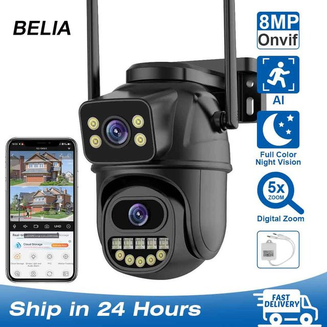 DDBROUGEN 4K 8 MP WiFi-Überwachungskamera mit Dual-Objektiv, 4-fachem Digitalzoom und KI-Personenerkennung, Outdoor-Sicherheits-PTZ-IP-Kamera in Schwarz - Bild 1