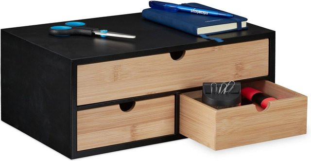 Relaxdays Schreibtisch Organizer aus Bambus und MDF in Schwarz mit 3 Schubladen, B/T/H: 33 x 13,5 x 21 cm - Bild 1