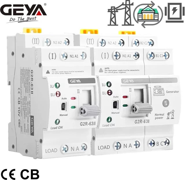 GEYA G2R Smart ATS Automatischer Transferschalter mit Spannungsschutz, Dual Power DIN-Schiene, 63A, 220V, Farbe: Weiß - Bild 1