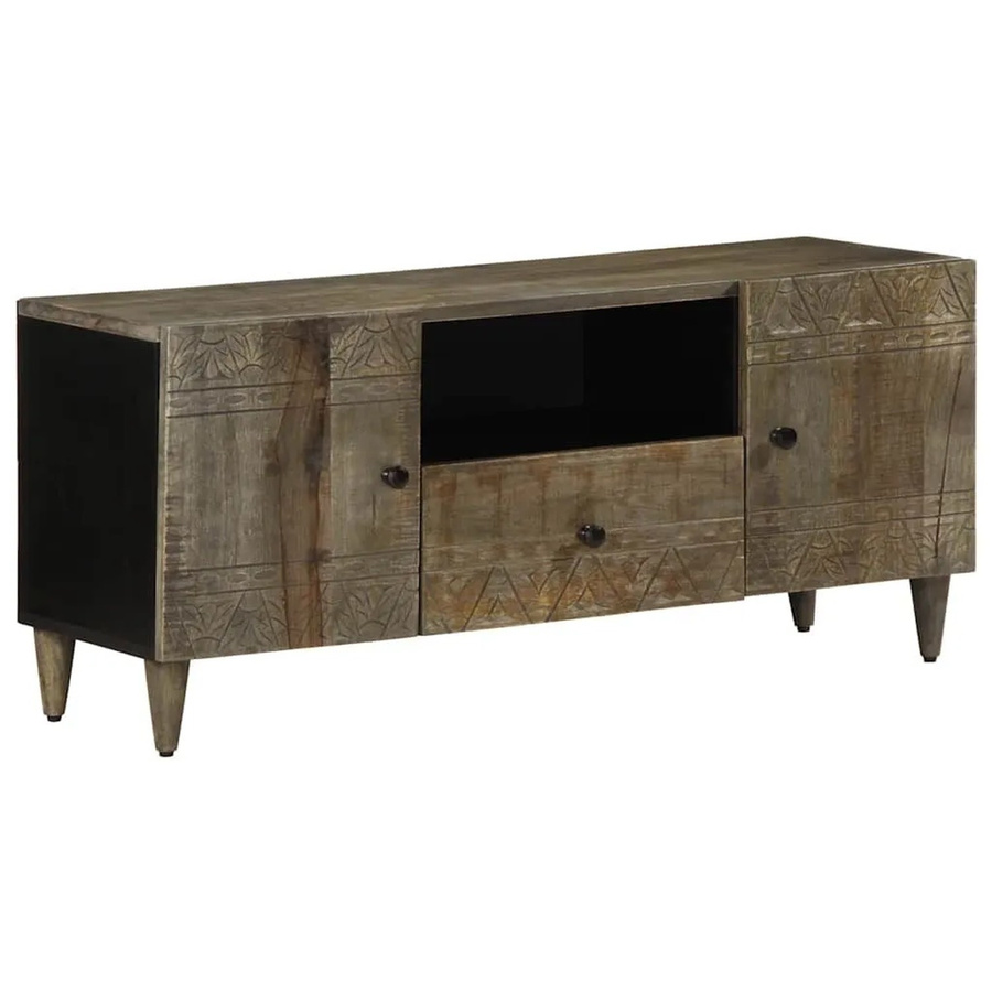 vidaXL TV-Schrank aus Mango-Massivholz in Hellgrau, B/T/H: 105 x 33,5 x 46 cm - Bild 2