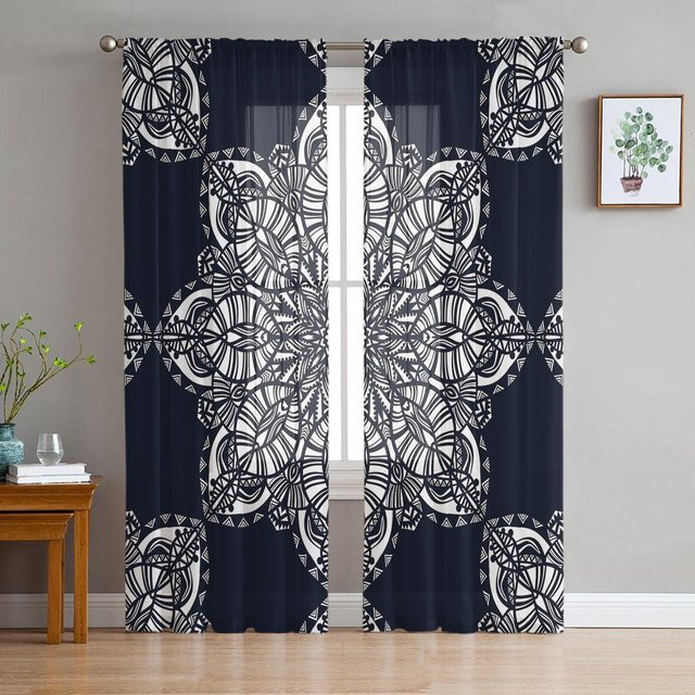 Super Six Transparente Chiffon Fenster Vorhänge mit Floralem Mandala Muster in Weiß, Breite: 135 cm, Höhe: 114 cm - Bild 1
