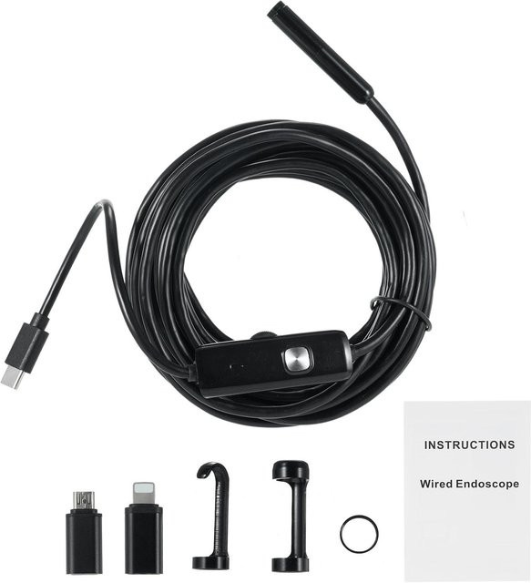 TOMTOP Dual Objektiv Borescope Endoskop Kamera mit Licht für iOS und Android, 1920P, IP68 Wasserdicht, Schwarz, 2m - Bild 1