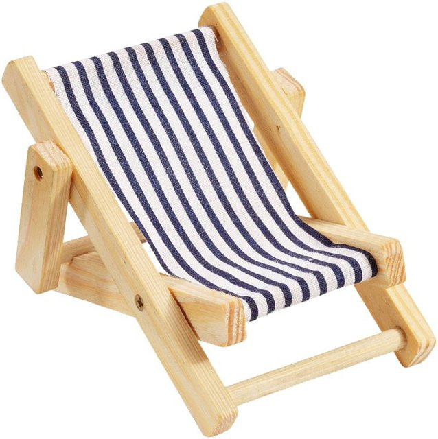 HobbyFun Deko-Liegestuhl aus Holz und Stoff in Blau-Weiß gestreift - Bild 1