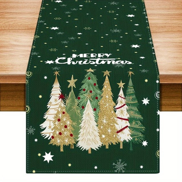 VIKAMA Tischläufer Weihnachten Schneeflocke Grün B/T/H: 183 x 33 x 33 cm - Bild 1