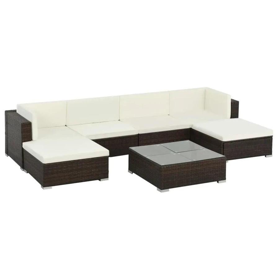 vidaXL 7-tlg. Garten-Lounge-Set aus Poly Rattan in Braun mit Auflagen und Couchtisch für Terrasse und Garten - Bild 2