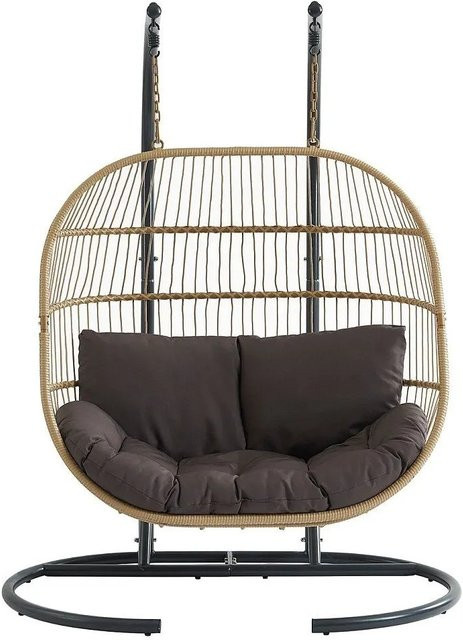 Hängesessel Lissandra von MYLIA aus Polyrattan in Anthrazitgrau und Naturfarben Hell, Höhe: 150 cm - Bild 1